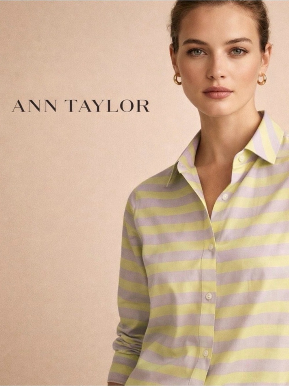 Ann Taylor Women's Pastel Striped Button-Down Shirt Size 6